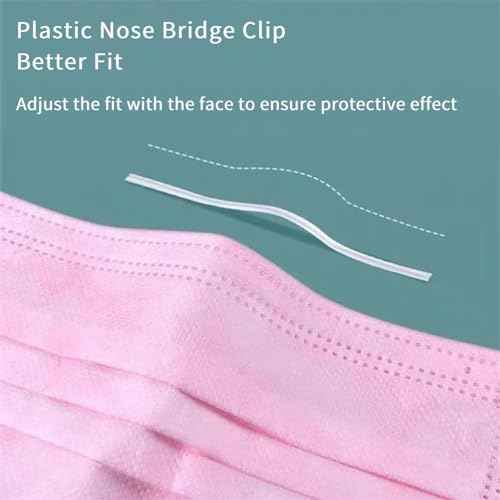 50 Pack Pink Disposable Face Mask for Adults, Solid Pink Breathable 3-Ply Earloop Full Face Protection for Women & Teen Girls