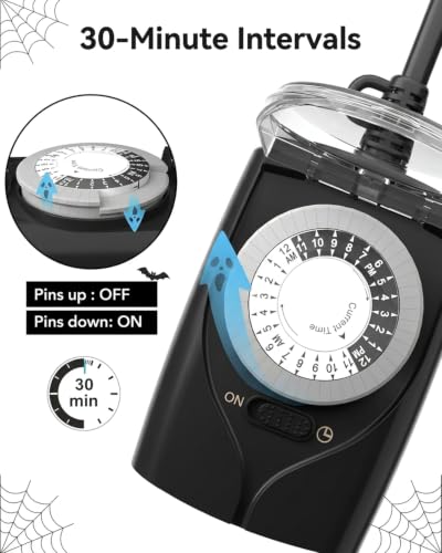 HBN 1 Pack Outdoor Waterproof Mechanical Timer Outlet for Christmas & Holiday Lights