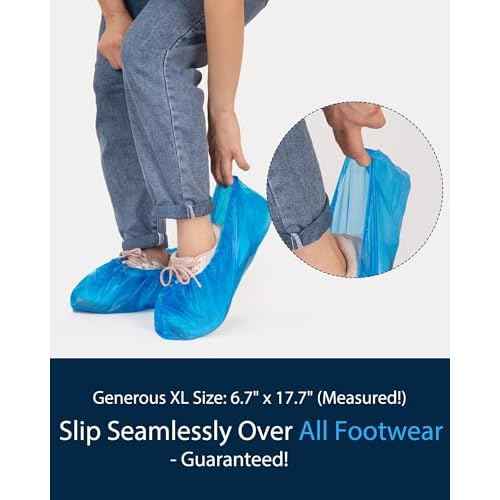 Shoe Covers Disposable Non-Slip, Waterproof Boot Covers with Compact Roll for Easy Storage, 100 Pack Plastic Shoe Covers for Indoor Use, Home Cleaning,Visting, One Size Fits Most