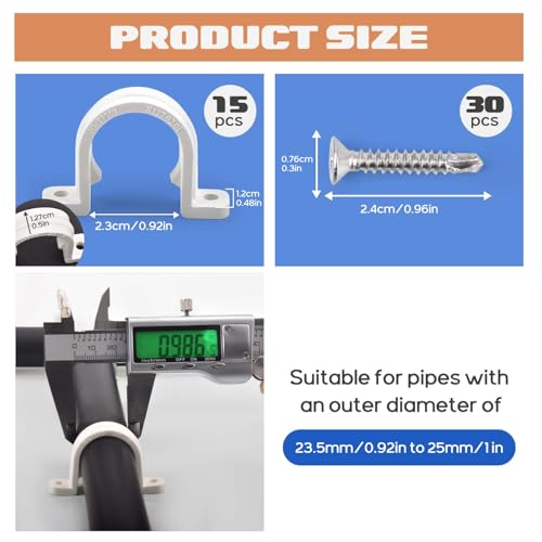 15 Pcs 3/4 Inch Pipe Clamps with Screws PVC Conduit Clamp Pipe Strap, for Fixing Pipe Cable Wires Flexible Conduit