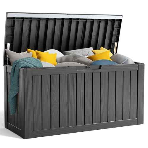 90 Gallon Resin Deck Box, Lockable Patio Outdoor Storage Box for Furniture, Garden Tools and Tools Storage, Waterproof Outside Storage Box - Black
