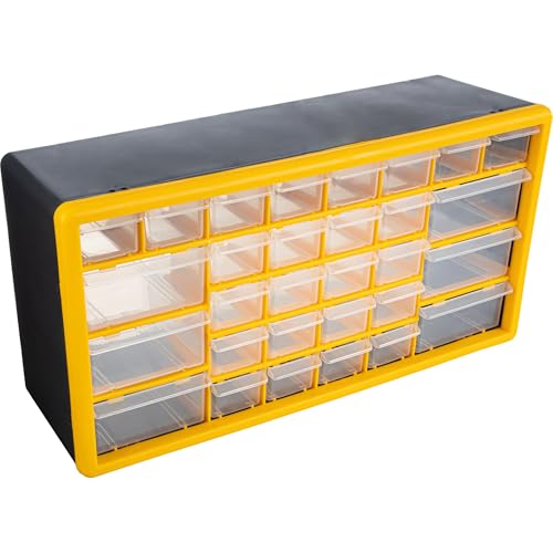 Stalwart 30-Drawer Plastic Parts Organizer — Yellow & Black