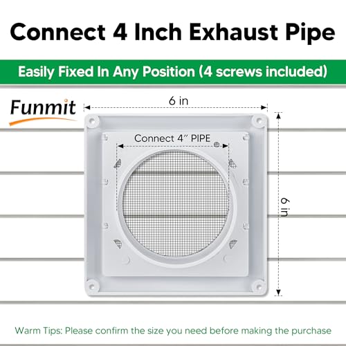 Funmit 4 Inch Outdoor Louvered Dryer Vent Cover with Screen, White