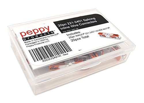 Peppy Products Pack of 20 WAGO 221-2401 Lever Wire Nuts Inline Connectors