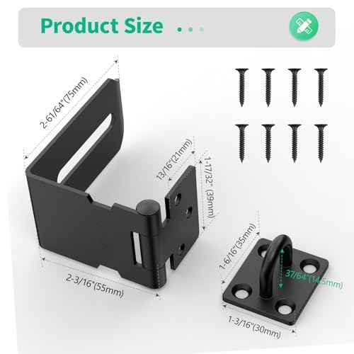 90 Degree Hasp Latch, Heavy Duty 304 Stainless Steel Padlock Hasp Lock for Right Angle File Cabinet, Desk Drawer, Tool Box, Mailbox, Bookcase (Black-1pc)