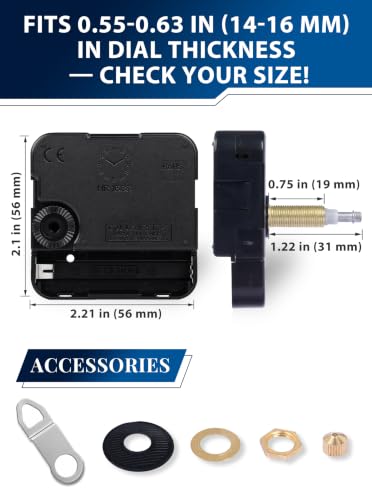 High Torque Clock Movement Kit with 0.75 Inch Thread & 8 Inch Hands for Large Wall Clocks
