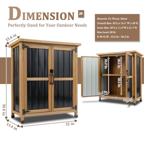 PetsCosset Small Black Outdoor Storage Cabinet with Lockable Doors, Weatherproof, 32x13x40 inches