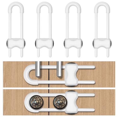 Baby Safety Cabinet Locks 4 Pack - Child Proof Latches for Cabinets & Drawers, White, Tool-Free Installation