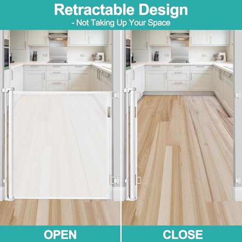 42 Inch Extra Tall Baby Gates for Doorways 55" Wide Retractable Dog Gate Indoor 3.5ft Extra Tall Baby Gates for Dogs Outdoor Retractable Gate for Stairs Prevent Kids/Pets from Jumping Over, White