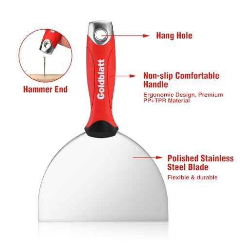 Goldblatt 6" Putty Knife, Stainless Steel Scraping Paint, Putty Knife Scraper with Hammer End, Soft Grip, Perfect for Drywall Repairing and Finishing