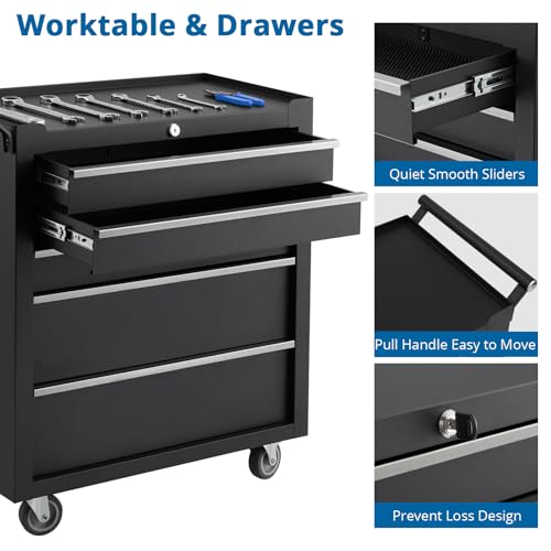 ActiveTrail Heavy-Duty 5-Drawer Rolling Tool Chest with Locking Cabinet - Black