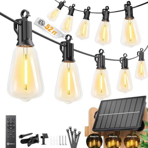 Brightown 52FT Solar String Lights with 15+1 Shatterproof Bulbs, Waterproof Outdoor Decor