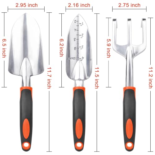 MECHEER Orange Heavy Duty Garden Tools Set - Shovel, Transplant Trowel & Rake
