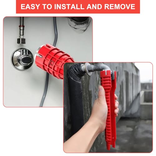 14 in 1 Multifunctional Sink Wrench, Under Sink Wrench Faucet Tool, Kitchen Drain Tub Removal Nut Plumbing Installation and Repairs Tool for Toilets Bathroom Tight Spaces (Red, 1 Set)