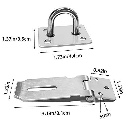 2Pcs Stainless Steel Gate Lock Hasp, Safety Packlock Clasp Lock Set for Doors, Cabinets, Closets and More (3inch-Silver)