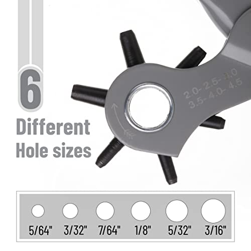 UNCO- Leather Hole Punch Tool, 5/64", 3/32", 7/64", 1/8", 5/32", 3/16"