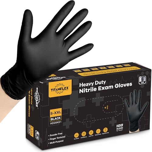 TitanFlex Heavy Duty Nitrile Exam Gloves 6-mil Large Black Disposable Food Safe
