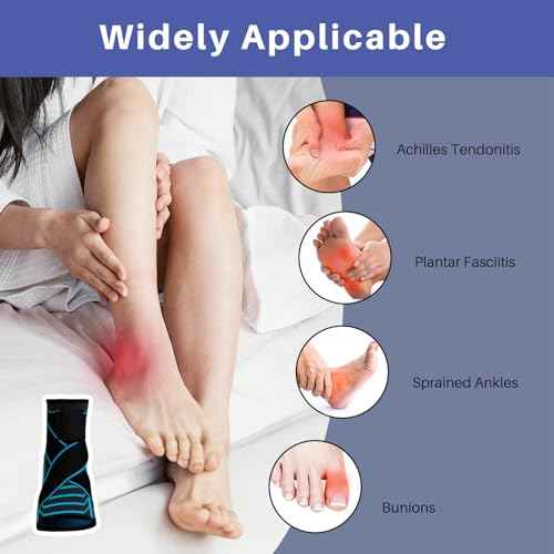 Ankle Brace for Sprained Ankle: Plantar Fasciitis and Achilles Tendonitis Relief, Heel Support for Men and Women with Strap for Foot Swelling and Compression (Single, Black Blue, Medium)