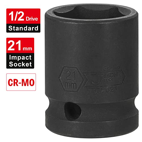 JETECH 1/2 Inch Drive 21mm Standard Impact Socket, Chrome Molybdenum Alloy Steel, 6-Point Design, Metric