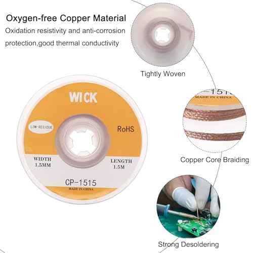MECCANIXITY Solder Wick Braid No-Clean Desoldering Wick Braid 0.06 Inch Width 5 Feet Length for Remove the Solder Electrical Components 2 Pack