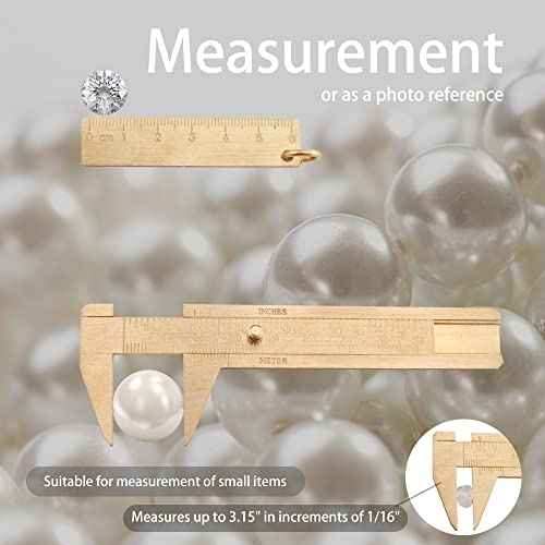 Mini Brass 80mm Double Scale Caliper Portable Sliding Measurement Tool for Measuring Gemstones and Jewelry Components Bead (1PC Caliper and 1pc 60mm Brass Ruler)