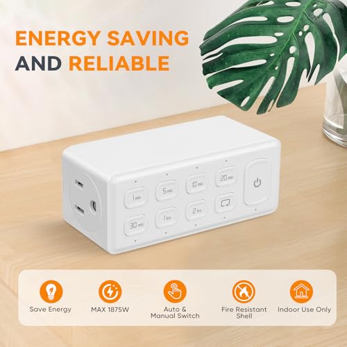 TOPELER 2-Pack Programmable Countdown Timer Outlets with Repeat Function for Lights, Fans, Appliances, 15A, 4-Hour Max