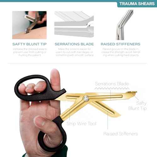 Trauma Shears 4-Pack 7.5 inch, Bandage Scissors Set, EMT & Medical Scissor, Large First Aid scissors, for Nurse, Fluoride-Coated with Non-Stick Blades by LI JIU¢ç (4 Pack Golden)