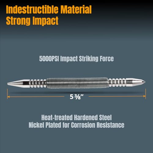 POWERTEC Dual Head Nail Setter & Center Punch, Spring Loaded 1/16" Nail Punch with 3/16" Center Punch, 5000 PSI Striking Force for Marking & Setting Proud Brad Nails, 1PK (71939)