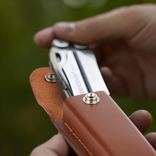 Leather Pocket Knife Sheath, 5" Folding Knife Case, Durable Multitool Holster with Snap Closure and Belt Loop, EDC Knife Pouch for Multitools, Pocket Knives, and Outdoor Activities, Brown