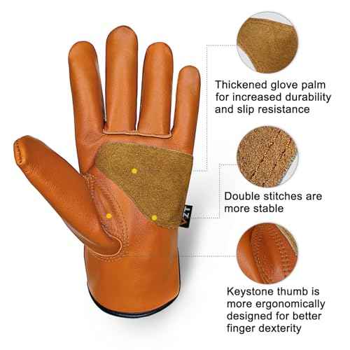 2 Pairs Leather Work Gloves for Men or Women, Non-fading Cowhide, for GardeningConstruction, Welding, Yardwork, driver