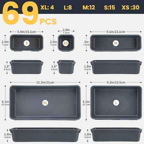 Tool Chest Organizer Set - 69Pc Tool Box Tray Divider for Drawer Organization, Workbench and Storage