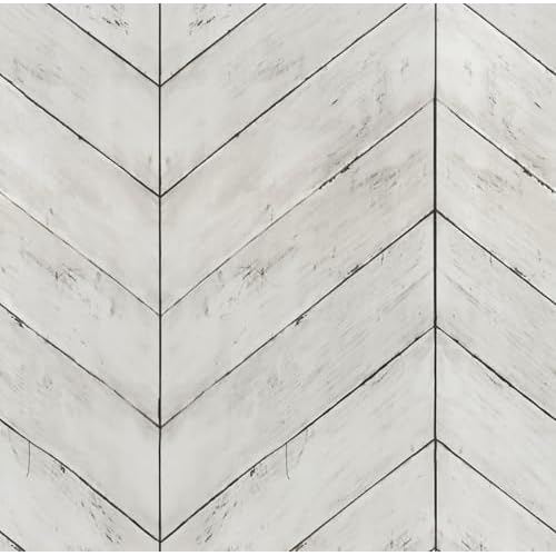 CiCiwind Wallpaper Peel and Stick White Grey Wood Wallpaper Distressed Wood Textured Contact Paper Herringbone Self Adhesive Removable Wallpaper for Bathroom Cabinets Decor 78.7"¡¿16.8"