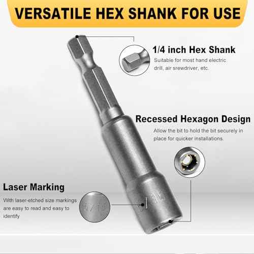 Auniwaig 5/16¡± Nut Driver Bit Sets, 5/16 Inch Nut Driver Hex Shank Quick Change Socket Nut Impact Driver Adapter Alloy Steel for Electric Drill, 2.5"/65mm Long, 10pcs