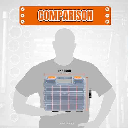 Tool Box with Transparent Lid, Double Side 34-Compartments Organizer Box with Removable Dividers for Hardware, Screws, Bolts, Nails, Beads, Jewelry and Fishing Accessories, Orange, 2 Packs