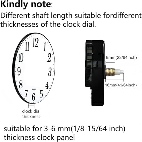 AIRUIFU Silent Battery Operated Wall Clock Movement Replacement Shaft 23/64 inch Thread Length