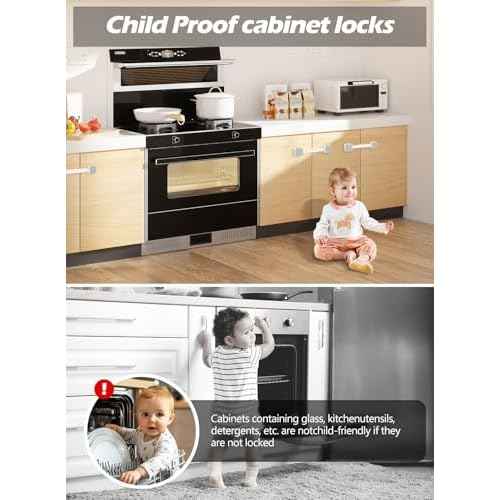 2 Pack Baby Proofing Safety Locks Child Safe for Cabinet Drawer Fridge Oven Dishwasher Doors, Toilet Seat & Lid, Adjustable Furniture Latches and Straps, 3M Adhesive No Drilling Button,Unlock Design