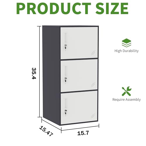 WISUNO 3-Door Metal Storage Cabinet with Lock, Stackable Office & Home Organizer