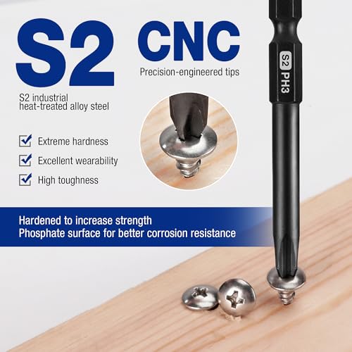 WORKPRO 10pcs Slotted Phillips Screwdriver Bit Set, CNC Machined S2 Steel Magnetic Screwdriver Bits Set, 1/4 Inch Hex Shank Driver Bits, 2.3 Inch Long Screwdriver Bits Set with Storage Box