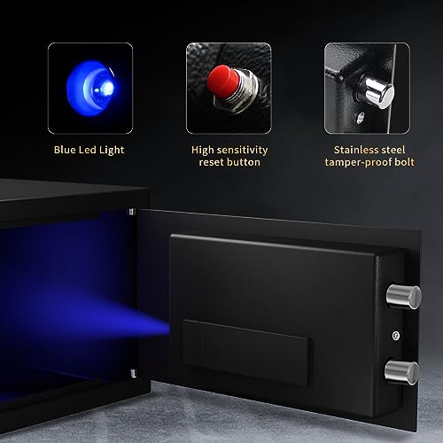 Fire Resistant Safe Box with Fireproof Waterproof Bag and Sensor Light,0.23 Cubic Feet Money Safe with Emergency External Power Supply,Electronic Digital Security Safe