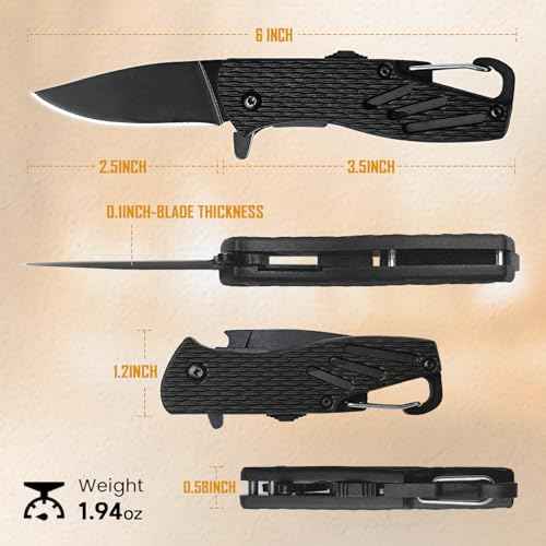Keychain Folding Knife, Small Pocket Knife with Safety Lock, 2.5" Steel Blade, Bottle Opener, Great EDC Tool for Father's Day Gift (Model 6175P)