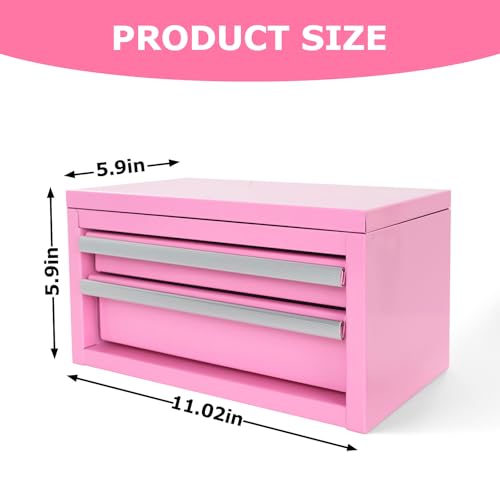 TWUBLK Mini Pink Steel Tool Box with Drawers - Small Portable Metal Toolbox Organizer
