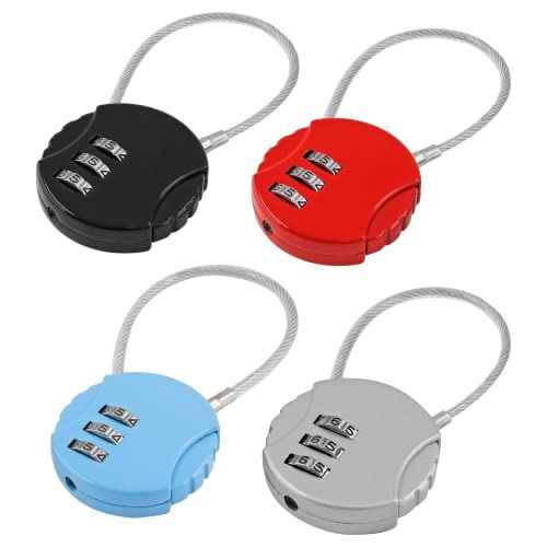 Litoexpe 4 Pcs Combination Lock, 3 Digit Outdoor Waterproof Padlock Code Lock Cable Luggage Locks for Backpack, Suitcase, Door (4 Colors)