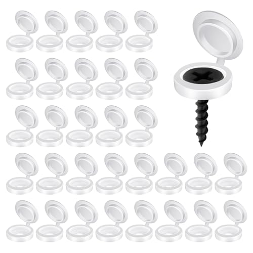 200Pcs Plastic Hinged Screw Cover Caps, Shutter Screw Caps, White Snap Washer Covers Flip Tops for Screw Protection, Covering Screw Heads, 577452_1_Vrc8r9kt3