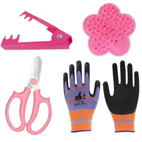 4 Pcs Flower Rose Thorn Stripper Thorn Leaf Remover Tool Garden Tool Sets Leaf Stripping Tool with Garden Glove and Garden Scissor