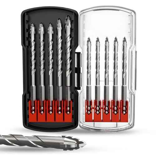 Upgraded Masonry Drill Bit Set,Serrated Concrete Drill bit Set - (3/16"-1/2") 10-Piece Professional Carbide Drill Bits for Concrete, Tile, Brick, Glass, Ceramic, Wood, and Plastic