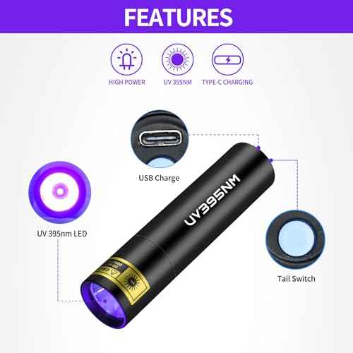UV Flashlight Black Lights Wood¡¯s Lamp Powerful Mini Portable, LED 395nm USB Rechargeable Ultraviolet Blacklight Flashlights, Pet Urine Detector Light for uv Resin Curing