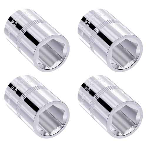 4PCS 12mm Shallow Socket, 1/4 Inch Drive, 6-Point, Metric, Heat Treated CR-V Steel Short Sockets, Full Polishing, 1 Inch Length