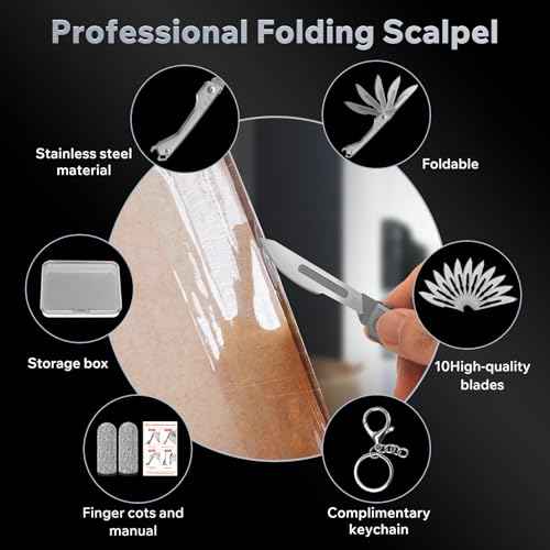 Folding Scalpel Knife, Pocket Keychain Knife for Men, EDC Utility Knives with Bottle Opener, Surgical Knives with 10pcs Replaceable Blades