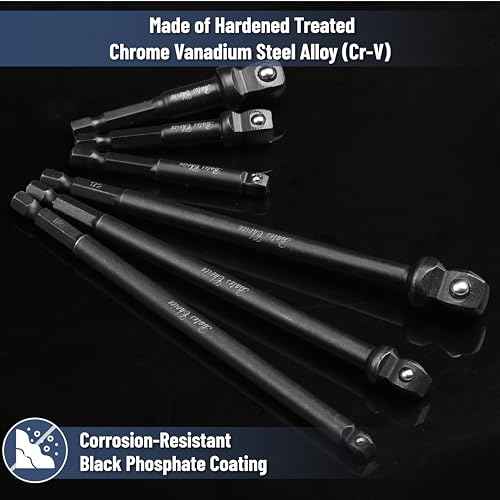 Bates- Impact Wobble Adapter Set, 6 pcs, 6", 2-3/4" & 2-1/2"-Long, 1/4" Drive Hex Shank, 1/4" 3/8" & 1/2", Wobble Extension Set