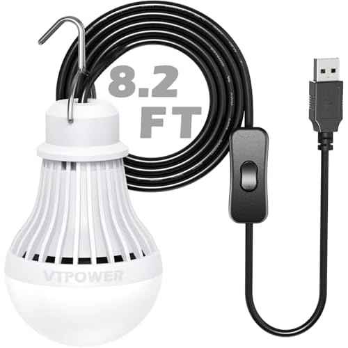 USB LED Light Bulb Camping Latern Outdoor Light with Simple Switch, Portable LED Bulb 5V 5W for Garage Warehouse Car Truck Fishing Boat Outdoor Emergency Light White Lamp 2.5m/8.2ft¡¦